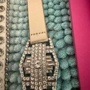 White House Black Market Cream Belt with Silver Buckle